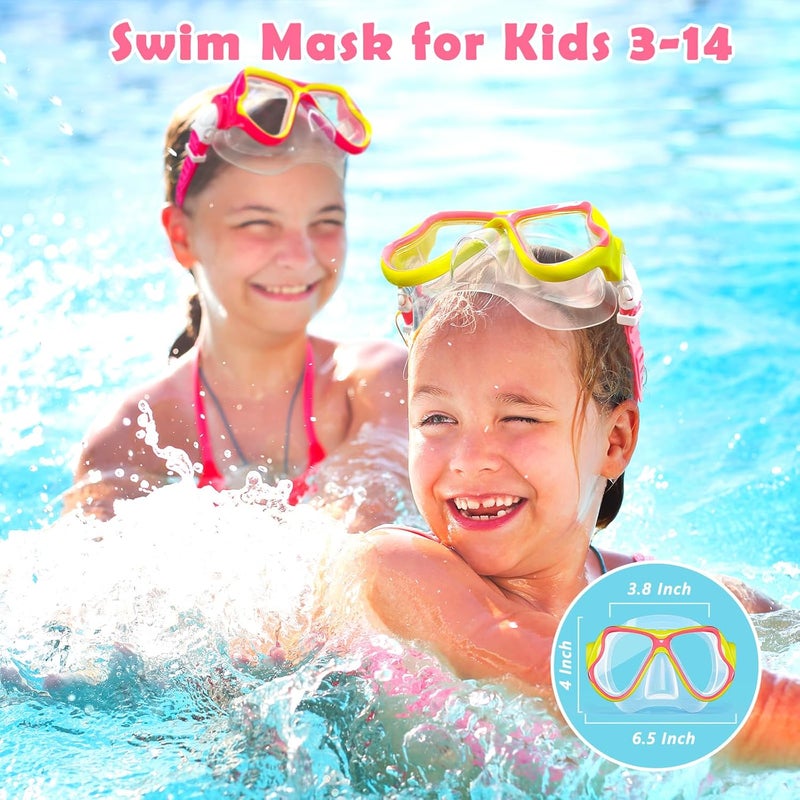 Freela 2 Pack Kids Swim Goggles Mask for Boys Girls 3-14, Tempered Glass Lens 180° HD View with Nose Cover for Pool Beach - Image 2